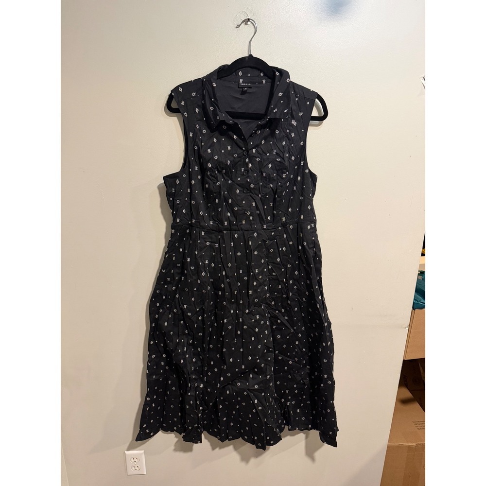 Torrid Black Geometric Print Sleeveless Button Front Midi Shirt Dress Size 0 L